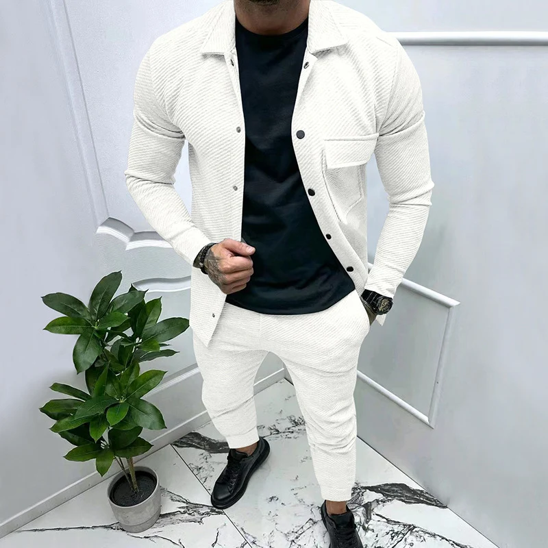 Herren Strukturiertes Jersey-Freizeitset mit Overshirt und Tapered Jogginghose Drune