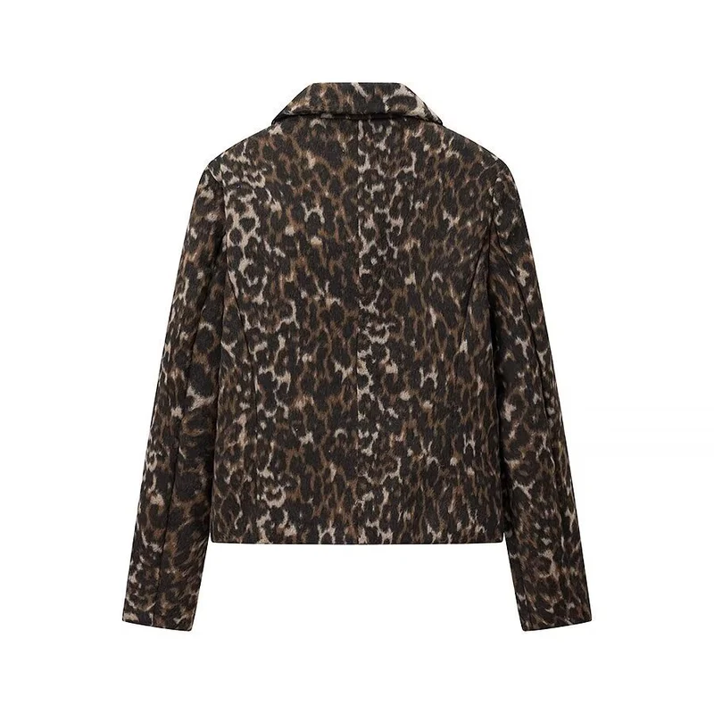 Damen Boxy‑Kurzjacke mit Leopardenmuster, Hemdkragen und aufgesetzten Pattentaschen Drune