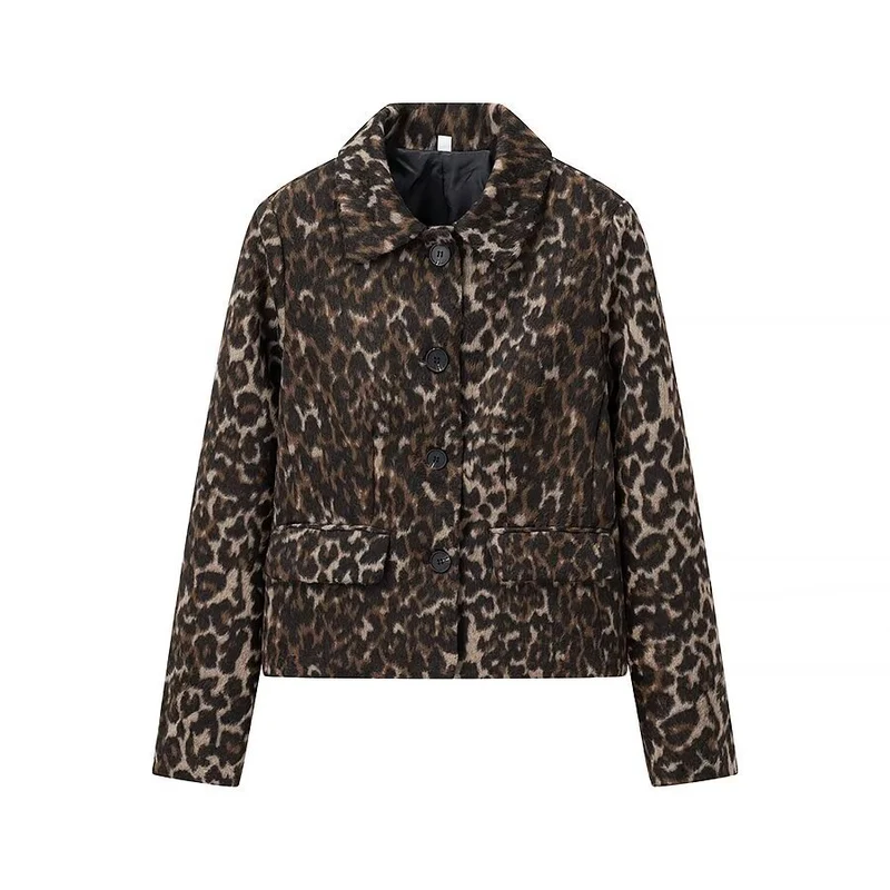 Damen Boxy‑Kurzjacke mit Leopardenmuster, Hemdkragen und aufgesetzten Pattentaschen Drune
