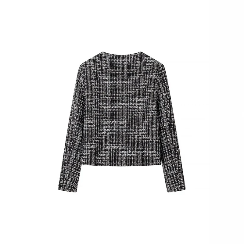 Damen Bouclé-Tweed-Jacke mit Zierknöpfen und kastiger Cropped-Silhouette Drune