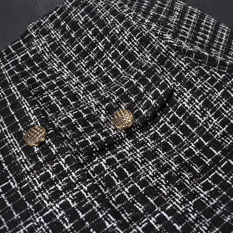 Damen Bouclé-Tweed-Jacke mit Zierknöpfen und kastiger Cropped-Silhouette Drune