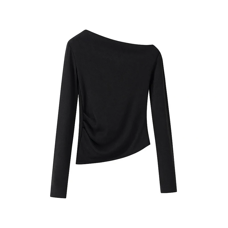 Damen Asymmetrisches One-Shoulder Langarmshirt mit Raffung Drune