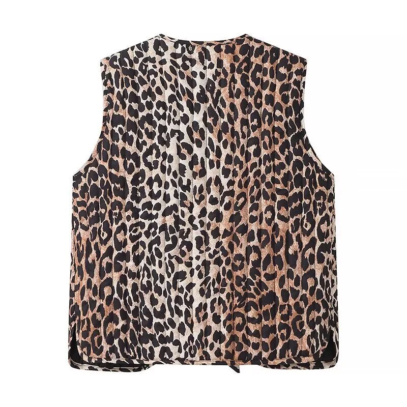 Damen Ärmellose Chiffon-Bluse mit Leopardenprint und doppelter Schleifenfront Drune