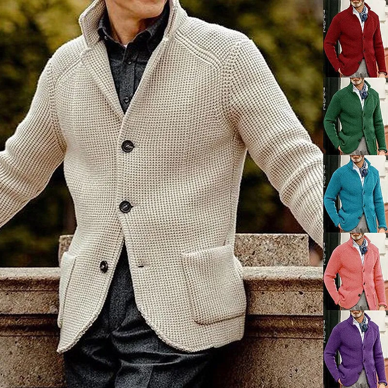 Herren Waffelstruktur-Cardigan-Blazer mit Stehkragen und aufgesetzten Taschen Drune