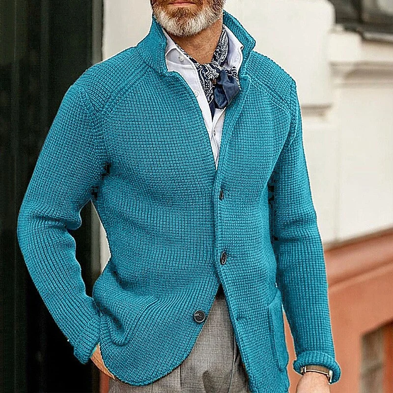 Herren Waffelstruktur-Cardigan-Blazer mit Stehkragen und aufgesetzten Taschen Drune