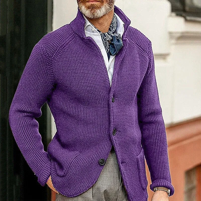 Herren Waffelstruktur-Cardigan-Blazer mit Stehkragen und aufgesetzten Taschen Drune
