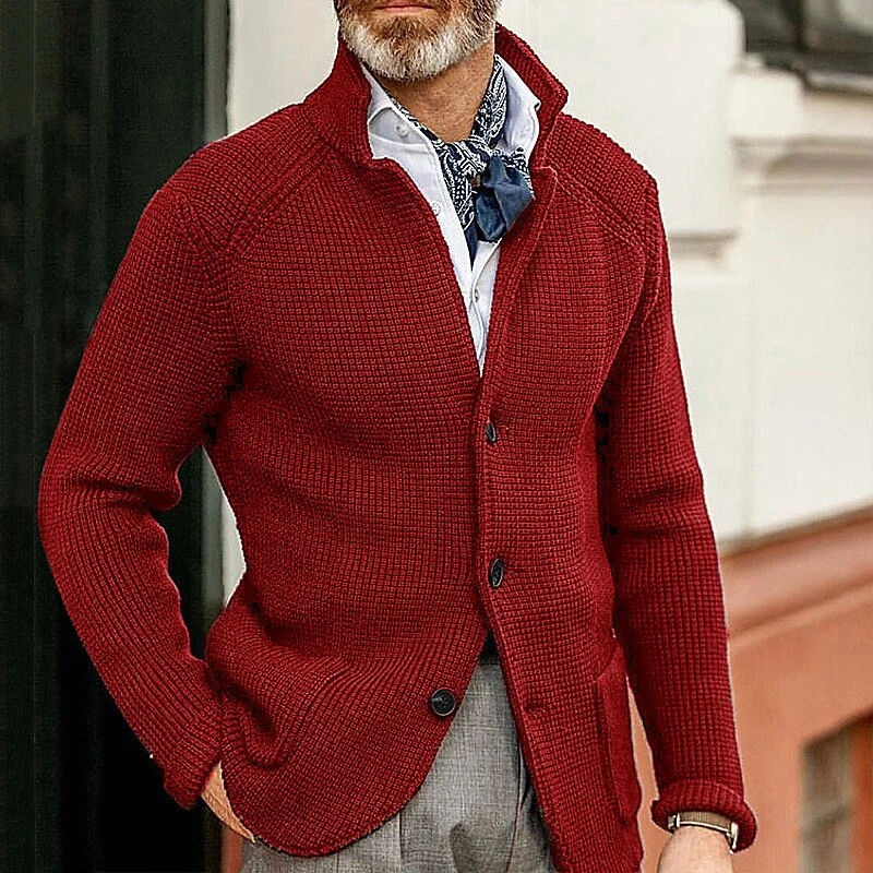 Herren Waffelstruktur-Cardigan-Blazer mit Stehkragen und aufgesetzten Taschen Drune
