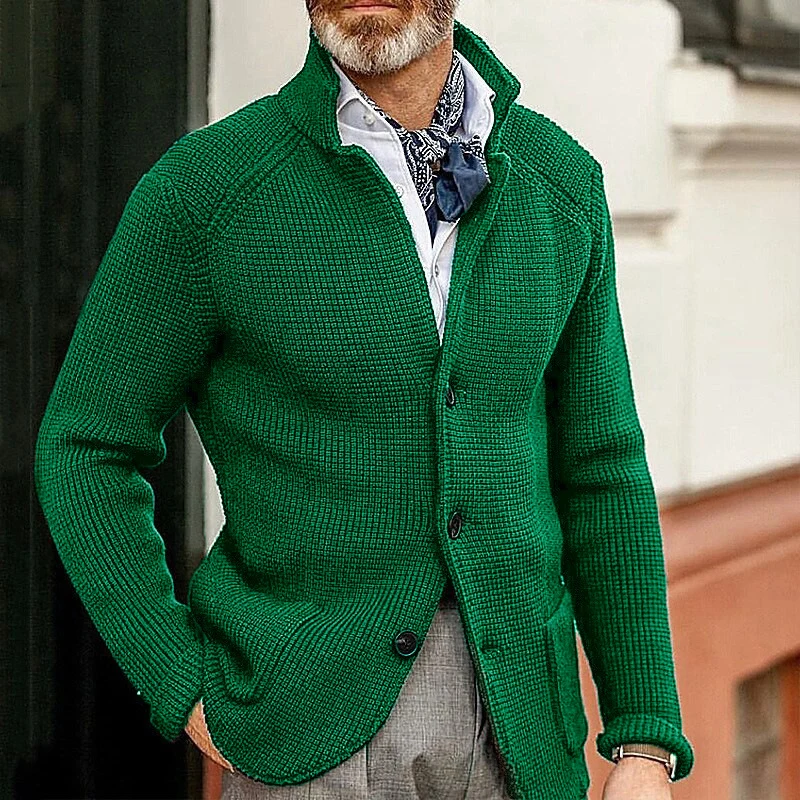 Herren Waffelstruktur-Cardigan-Blazer mit Stehkragen und aufgesetzten Taschen Drune