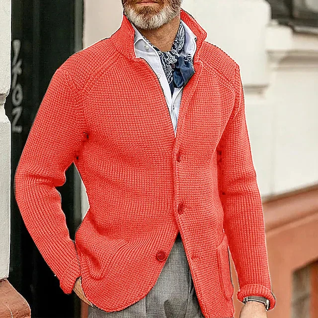 Herren Waffelstruktur-Cardigan-Blazer mit Stehkragen und aufgesetzten Taschen Drune