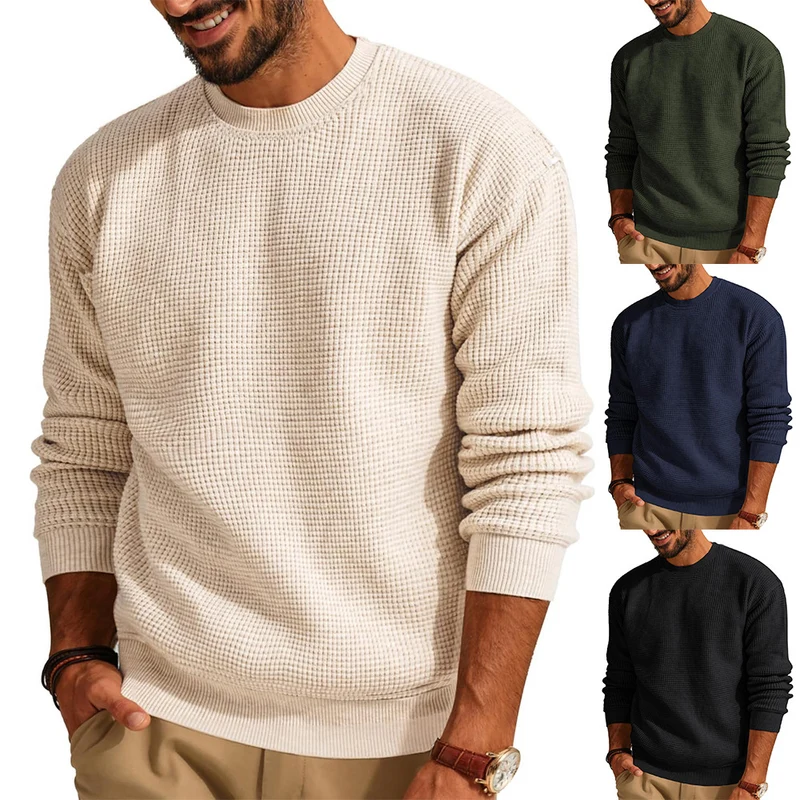 Herren Waffelstrick-Pullover mit Rundhalsausschnitt Drune