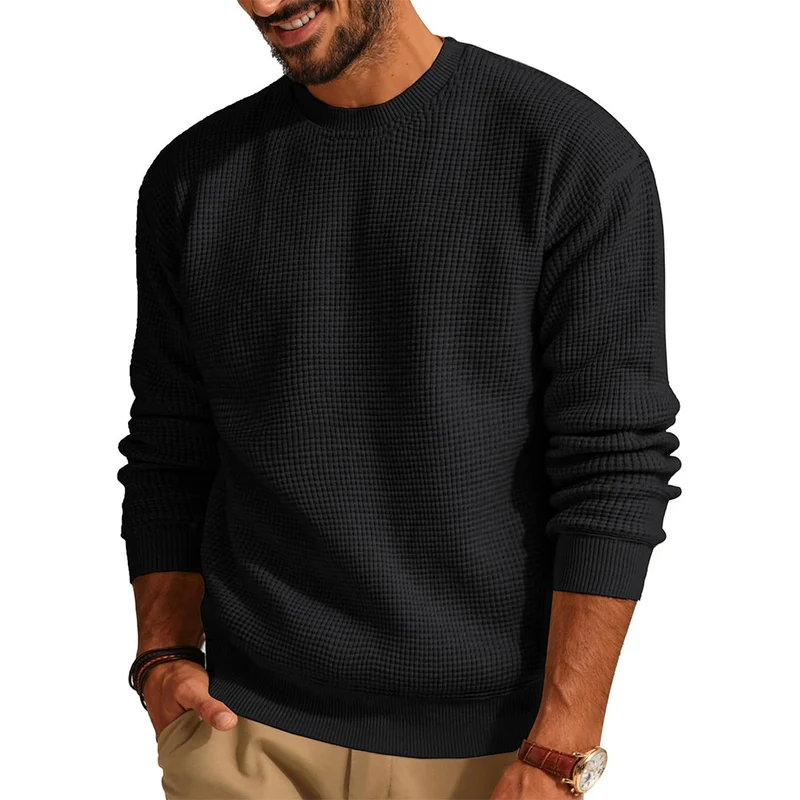 Herren Waffelstrick-Pullover mit Rundhalsausschnitt Drune