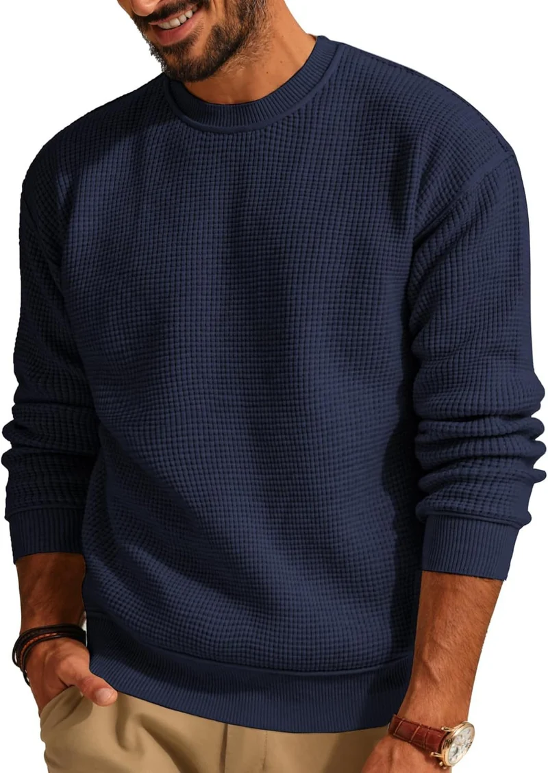 Herren Waffelstrick-Pullover mit Rundhalsausschnitt Drune