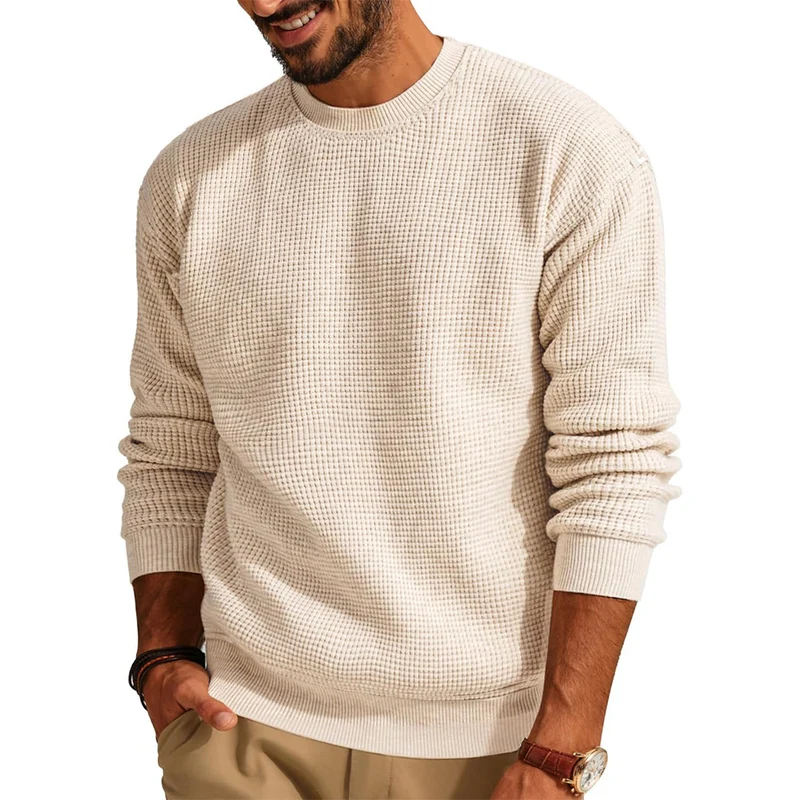 Herren Waffelstrick-Pullover mit Rundhalsausschnitt Drune