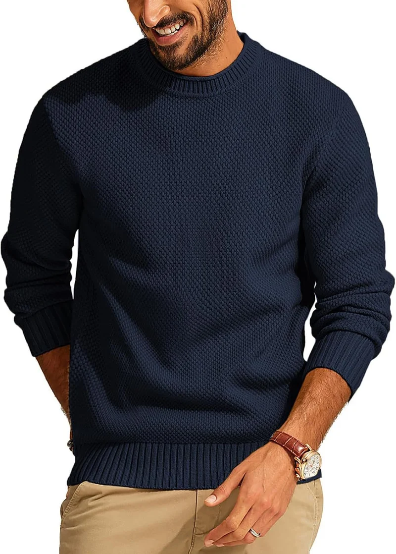Herren Waffelstrick-Pullover mit Rundhalsausschnitt Drune