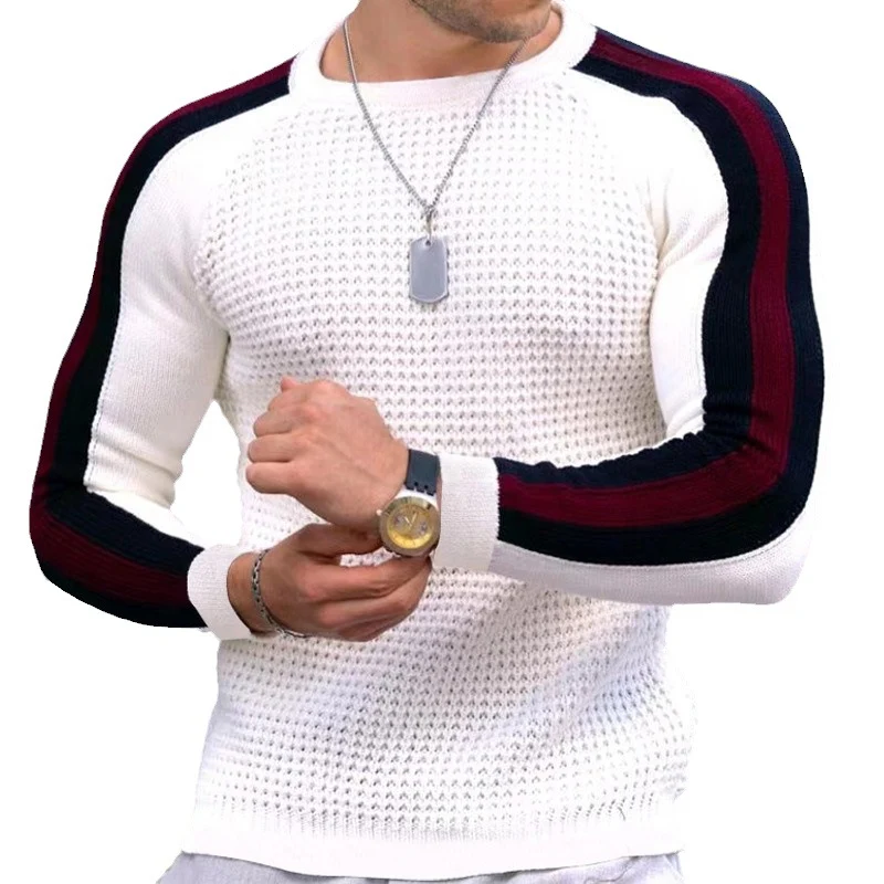 Herren Strukturstrick-Pullover mit Raglanärmeln und Kontraststreifen Drune