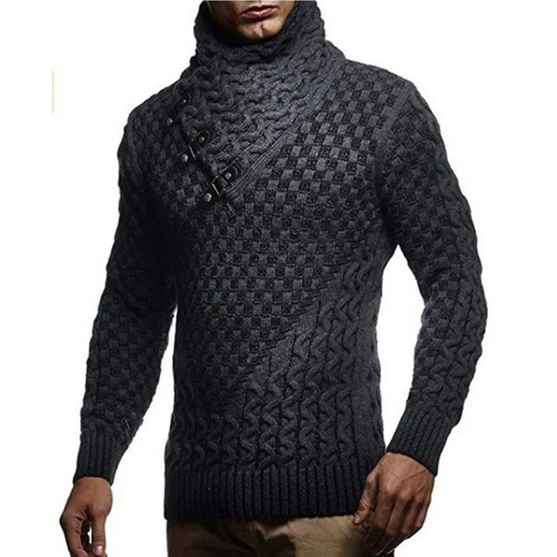 Herren Strickpullover mit asymmetrischem Schalkragen und Zopfstrick Drune