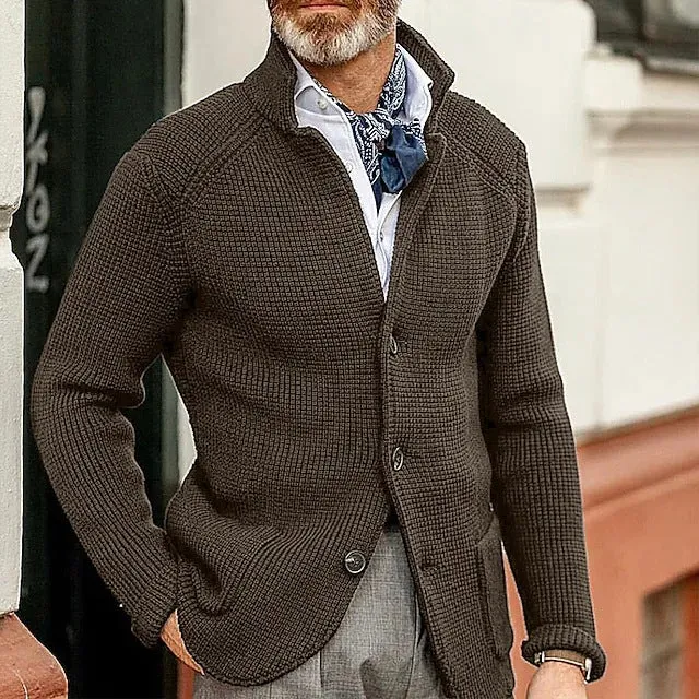 Herren Strickjacke mit Stehkragen und Strukturstrick Drune