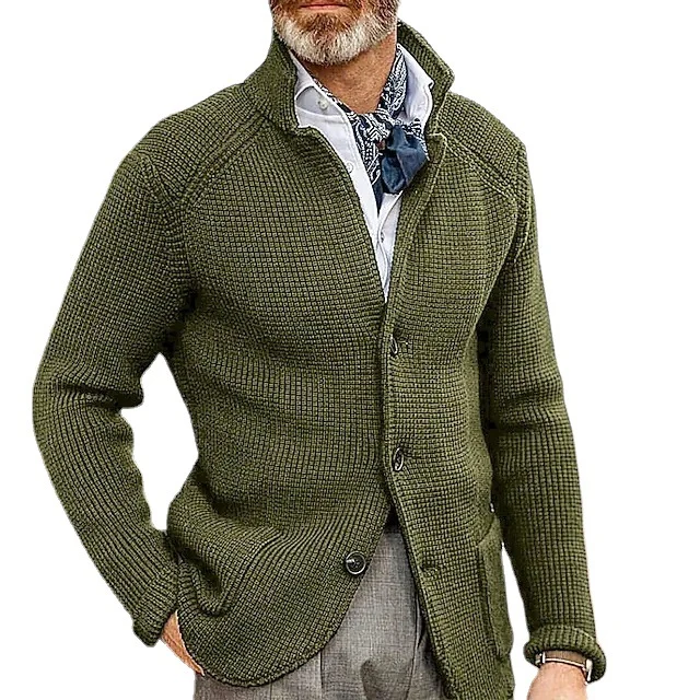 Herren Strickjacke mit Stehkragen und Strukturstrick Drune