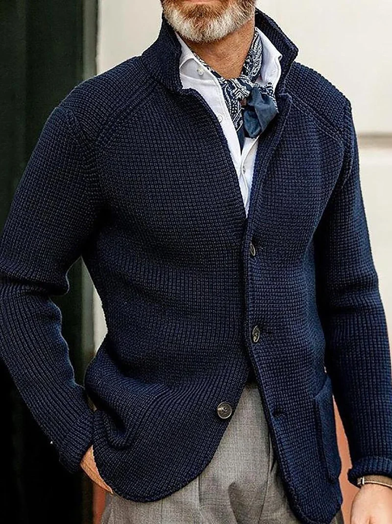 Herren Strickjacke mit Stehkragen und Strukturstrick Drune