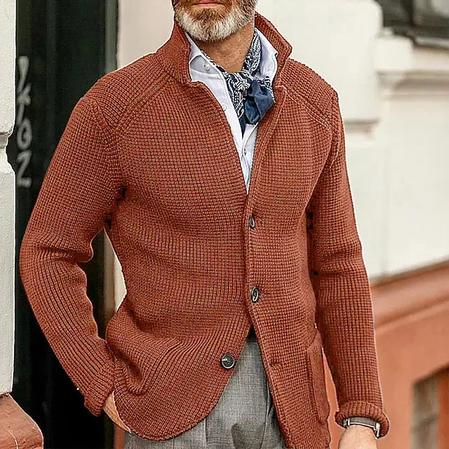 Herren Strickjacke mit Stehkragen und Strukturstrick Drune