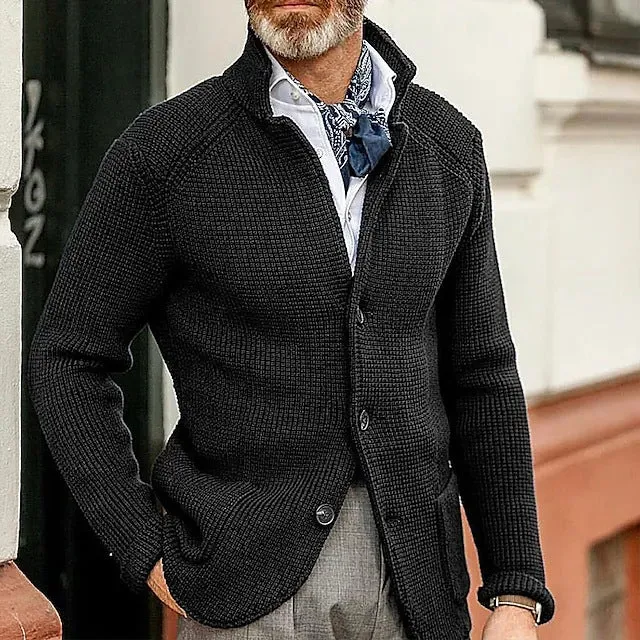 Herren Strickjacke mit Stehkragen und Strukturstrick Drune