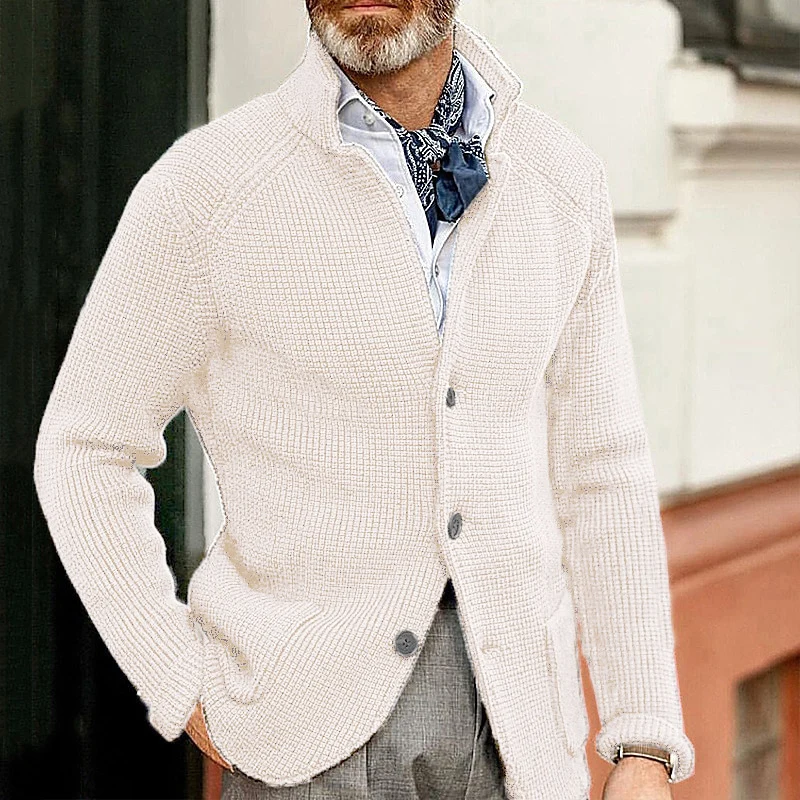 Herren Strickjacke mit Stehkragen und Strukturstrick Drune
