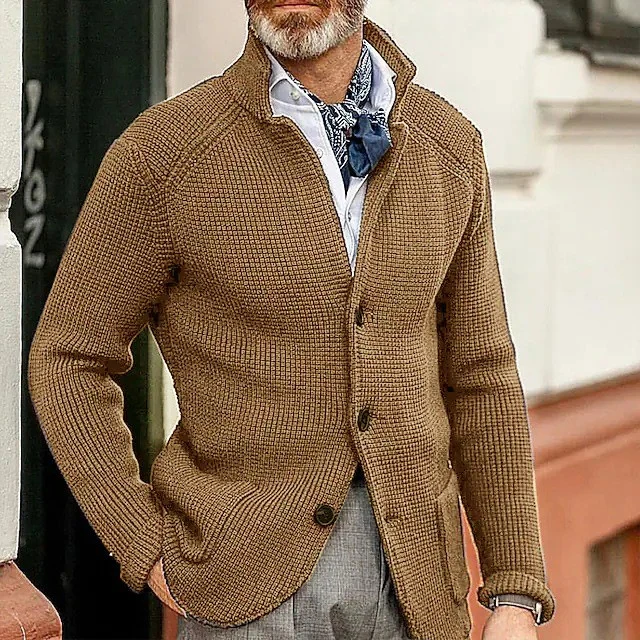 Herren Strickjacke mit Stehkragen und Strukturstrick Drune