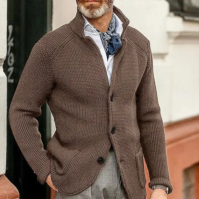 Herren Strickjacke mit Stehkragen und Strukturstrick Drune
