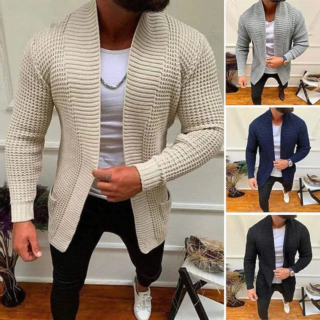 Herren Strickcardigan mit Schalkragen und strukturiertem Waffelmuster Drune