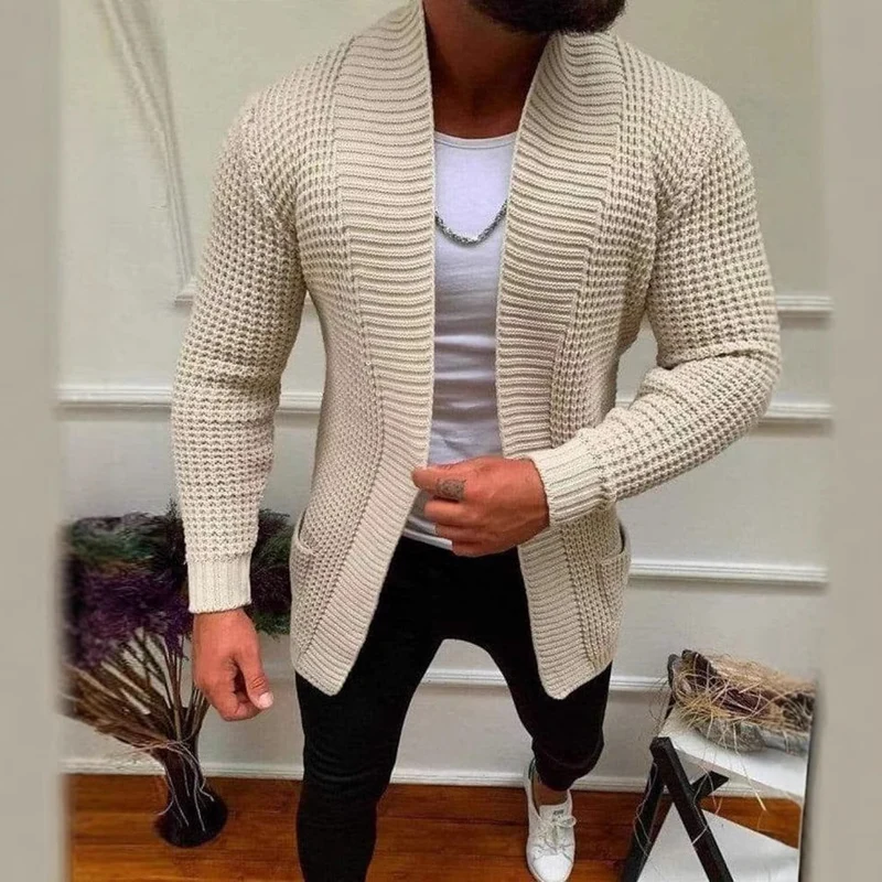 Herren Strickcardigan mit Schalkragen und strukturiertem Waffelmuster Drune