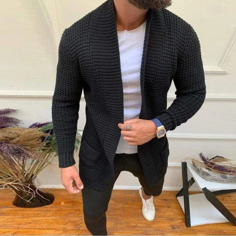 Herren Strickcardigan mit Schalkragen und strukturiertem Waffelmuster Drune