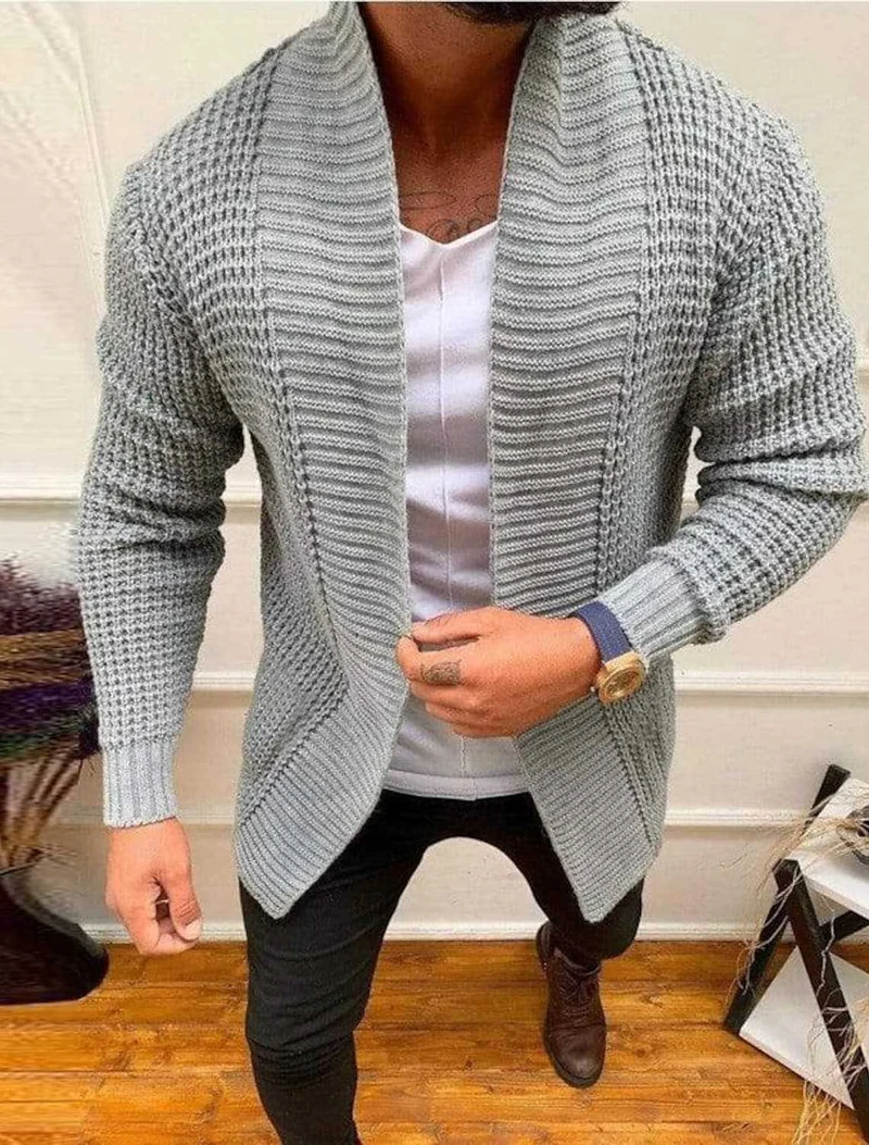 Herren Strickcardigan mit Schalkragen und strukturiertem Waffelmuster Drune