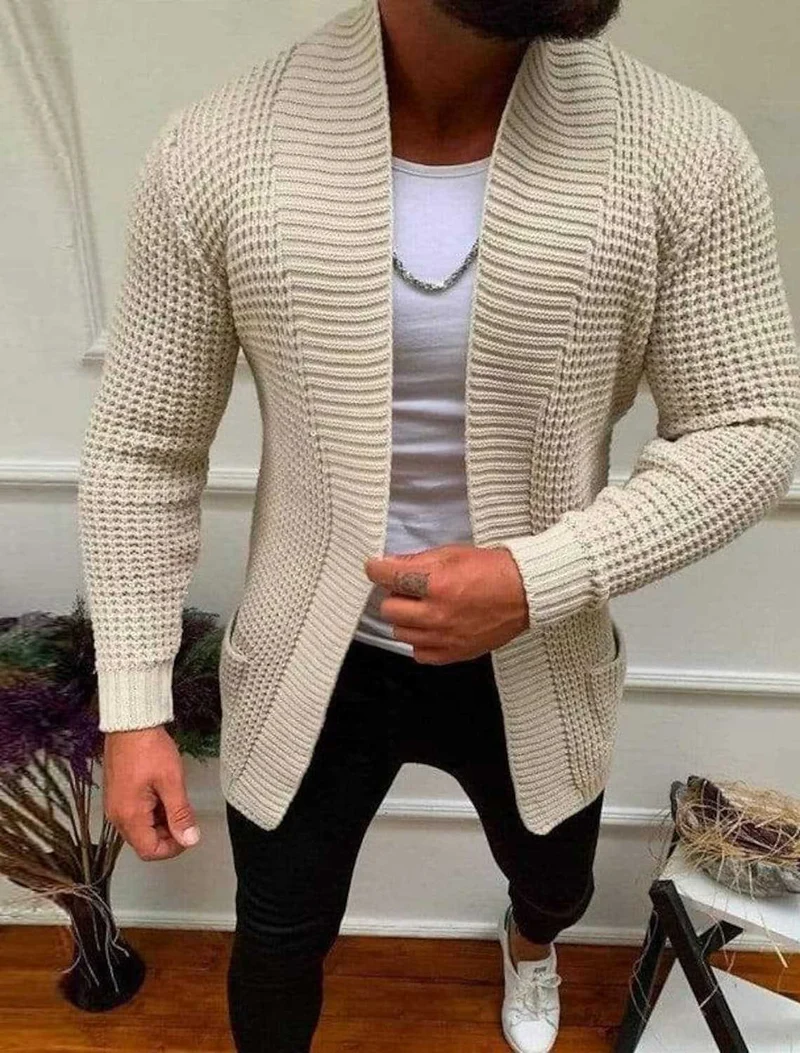 Herren Strickcardigan mit Schalkragen und strukturiertem Waffelmuster Drune