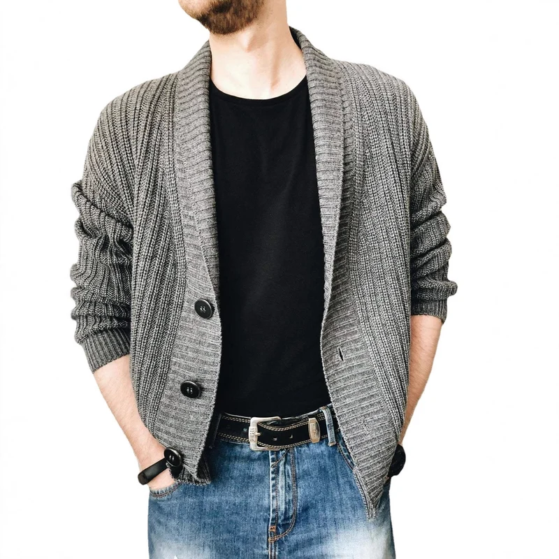 Herren Strickcardigan mit Schalkragen und Knopfleiste Drune