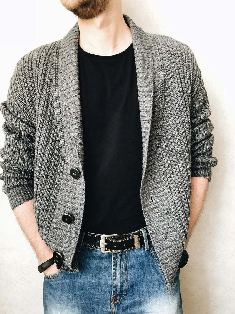 Herren Strickcardigan mit Schalkragen und Knopfleiste Drune