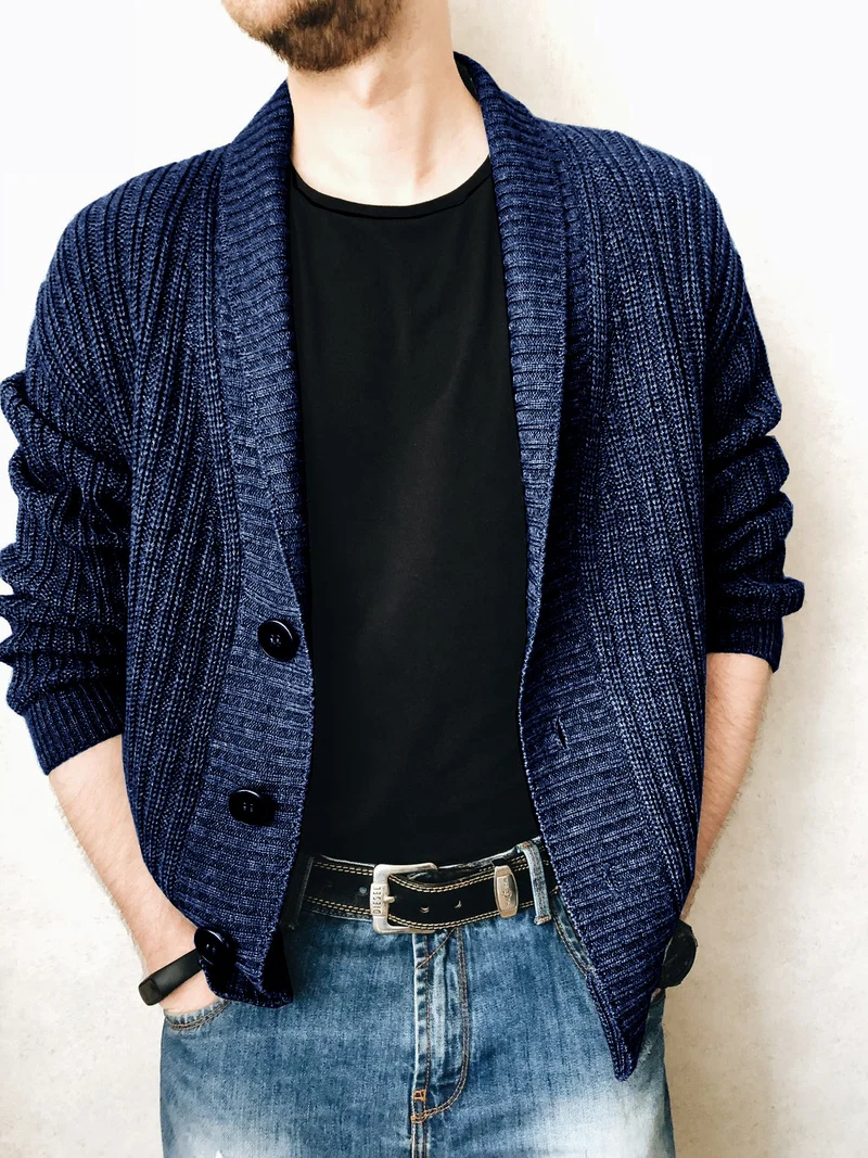 Herren Strickcardigan mit Schalkragen und Knopfleiste Drune