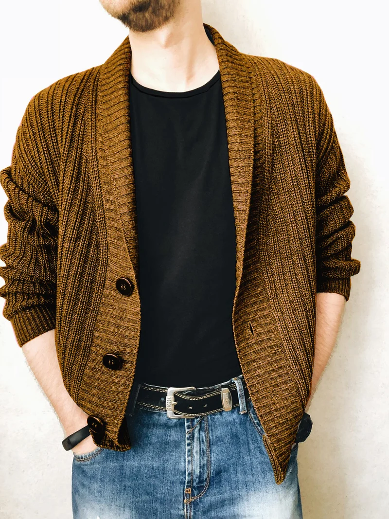 Herren Strickcardigan mit Schalkragen und Knopfleiste Drune