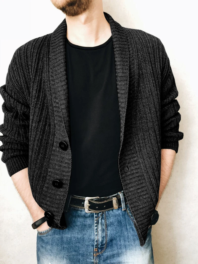Herren Strickcardigan mit Schalkragen und Knopfleiste Drune