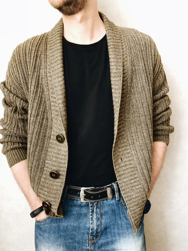 Herren Strickcardigan mit Schalkragen und Knopfleiste Drune