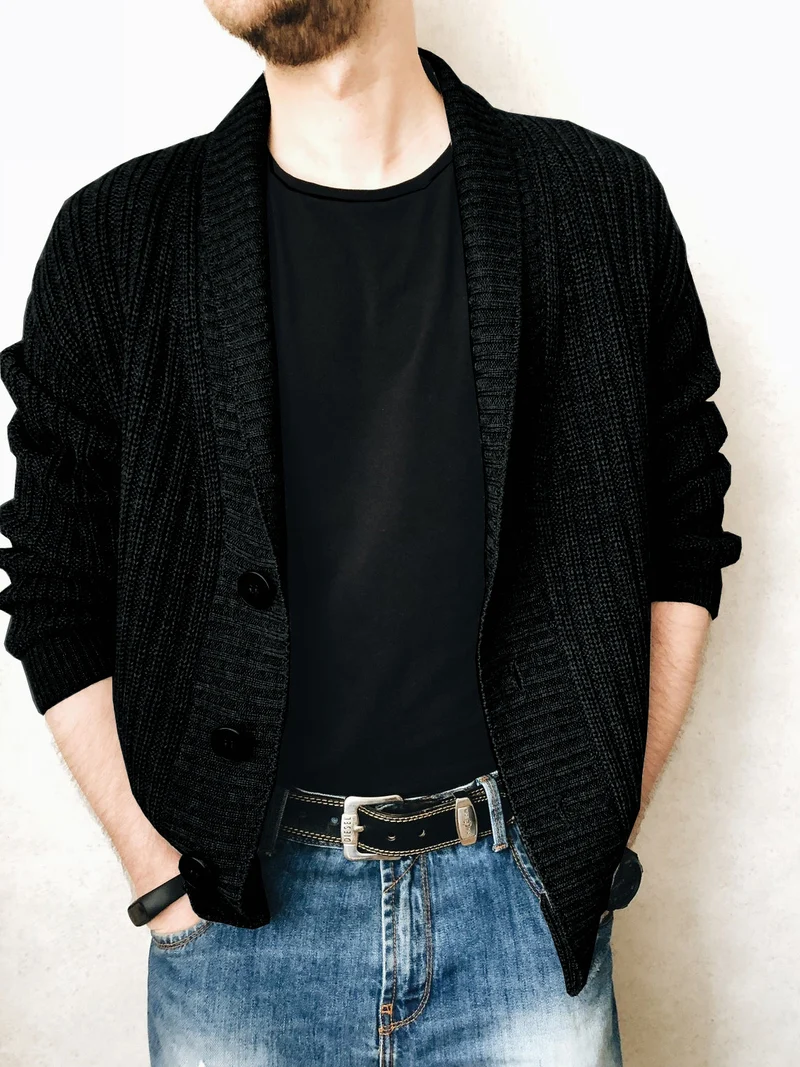 Herren Strickcardigan mit Schalkragen und Knopfleiste Drune