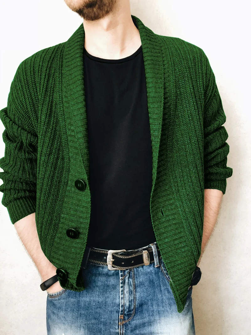 Herren Strickcardigan mit Schalkragen und Knopfleiste Drune