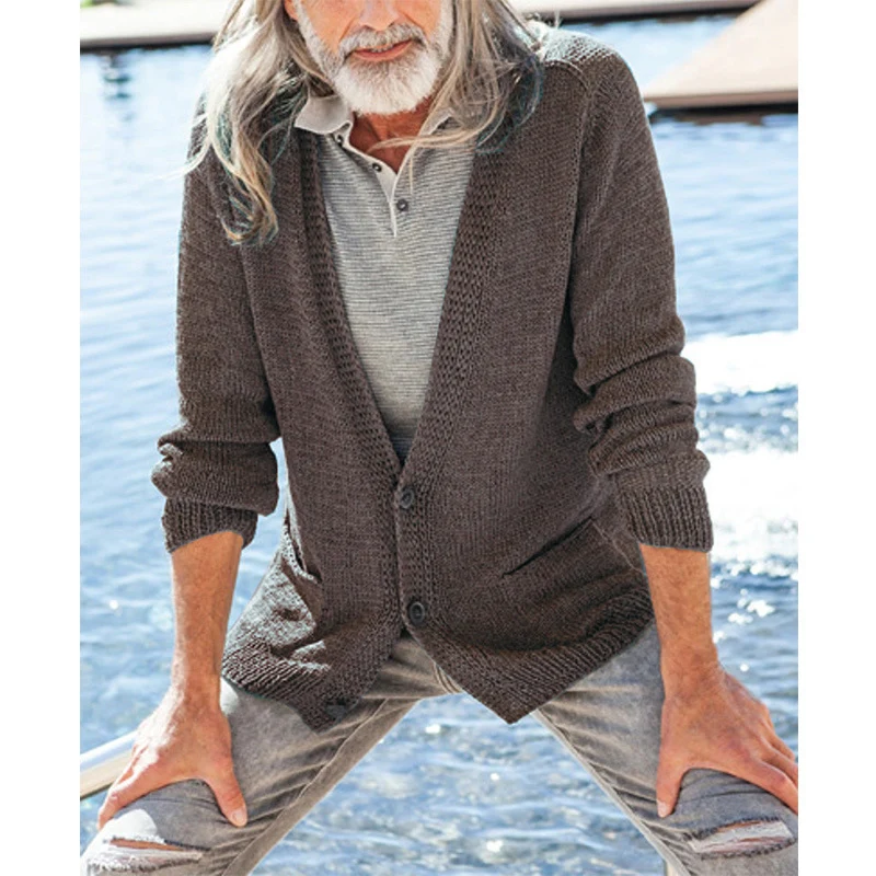 Herren Strickcardigan mit Kapuze und aufgesetzten Taschen Drune