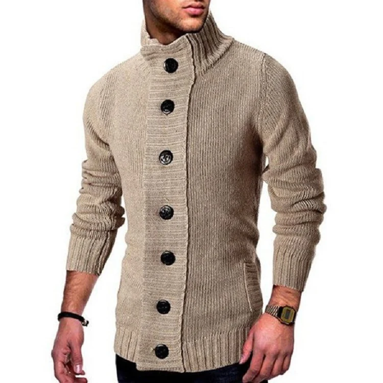 Herren Strickcardigan mit hohem Knopfkragen und figurbetontem Schnitt Drune
