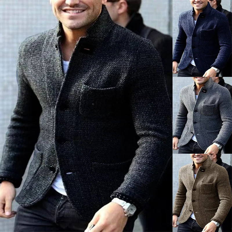 Herren Strickblazer mit Stehkragen und aufgesetzten Taschen Drune