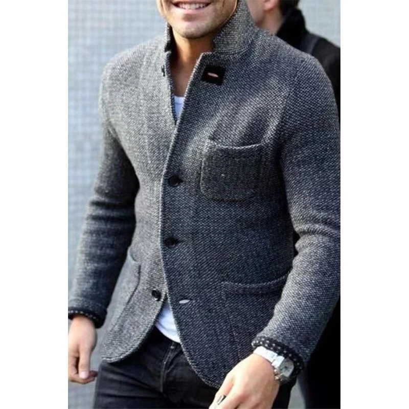 Herren Strickblazer mit Stehkragen und aufgesetzten Taschen Drune