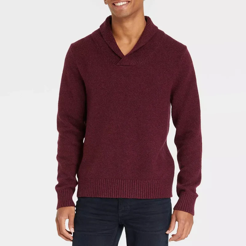 Herren Schalkragen-Pullover aus meliertem Feinstrick mit Rippbündchen Drune