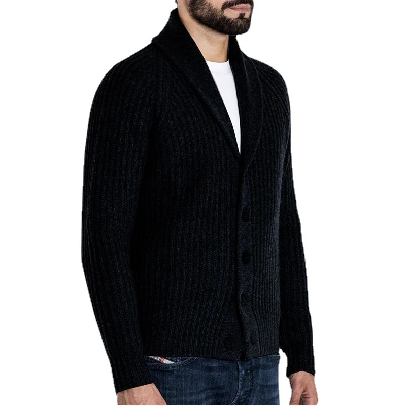 Herren Rippstrick-Cardigan mit Schalkragen und durchgehender Knopfleiste Drune