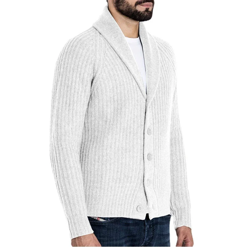 Herren Rippstrick-Cardigan mit Schalkragen und durchgehender Knopfleiste Drune