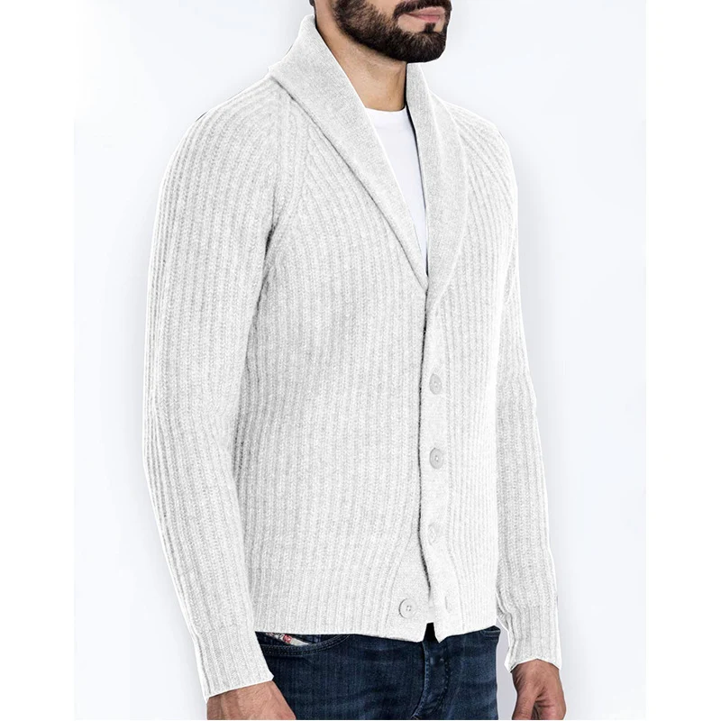 Herren Rippstrick-Cardigan mit Schalkragen und durchgehender Knopfleiste Drune