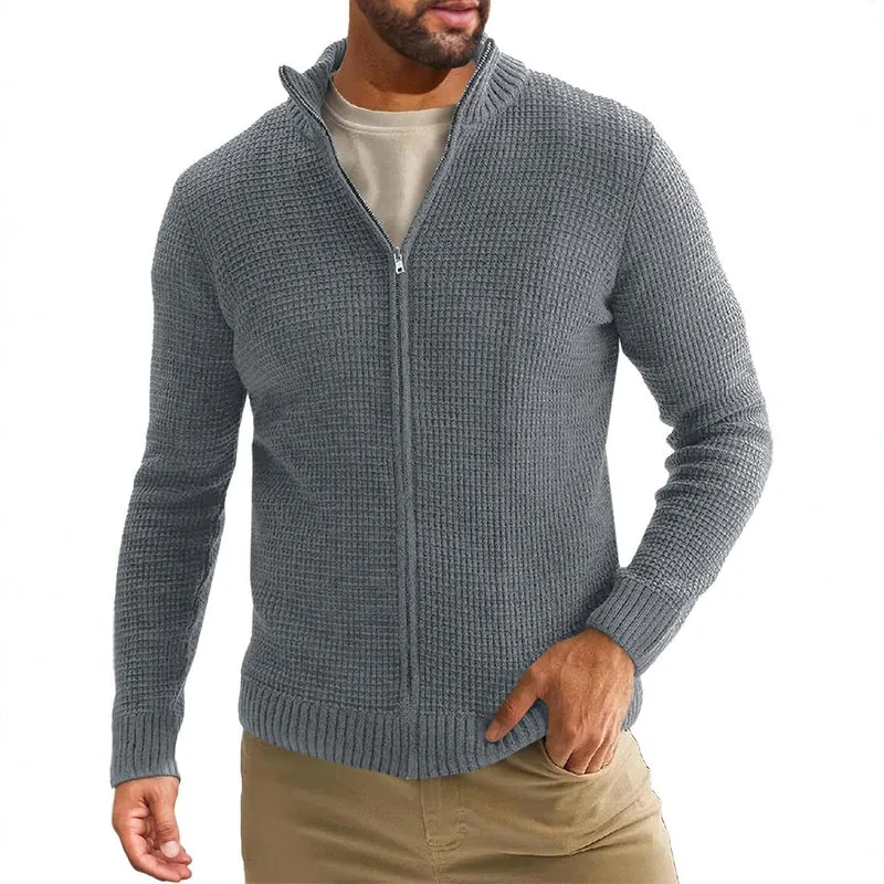 Herren Reißverschluss-Strickjacke mit Waffelstruktur und Stehkragen Drune